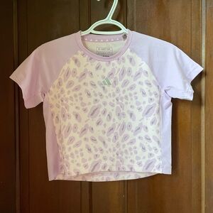 adidas girls size 9-10 short sleeve pink animal print athletic top